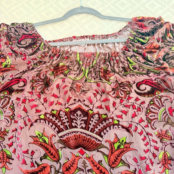 Marrika Nakk Velvet Details Lace Trim Bell Sleeves Peasant Boho Top One Size - Picture 4 of 6